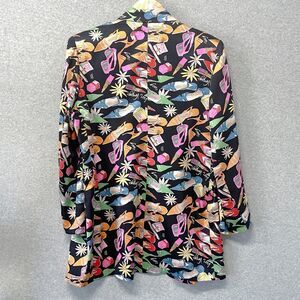 Vtg 1991 Nicole Miller Bon Voyage All Over Print Silk Blazer Jacket Sz M